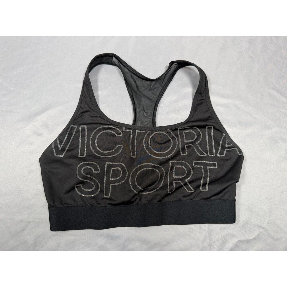 Victoria Sport Black Glitter Logo Racerback Sports Bra Mesh Back Womens Size M